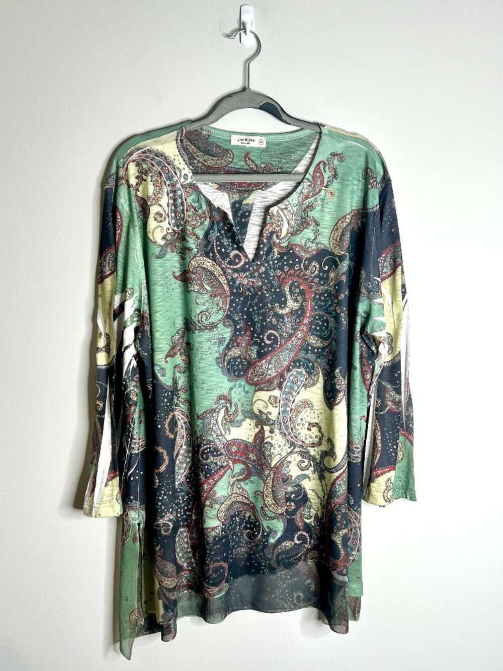 Jess & Jane Paisley Print Boho Ethereal Lightweight Tunic Top Bohemian Sz 2X